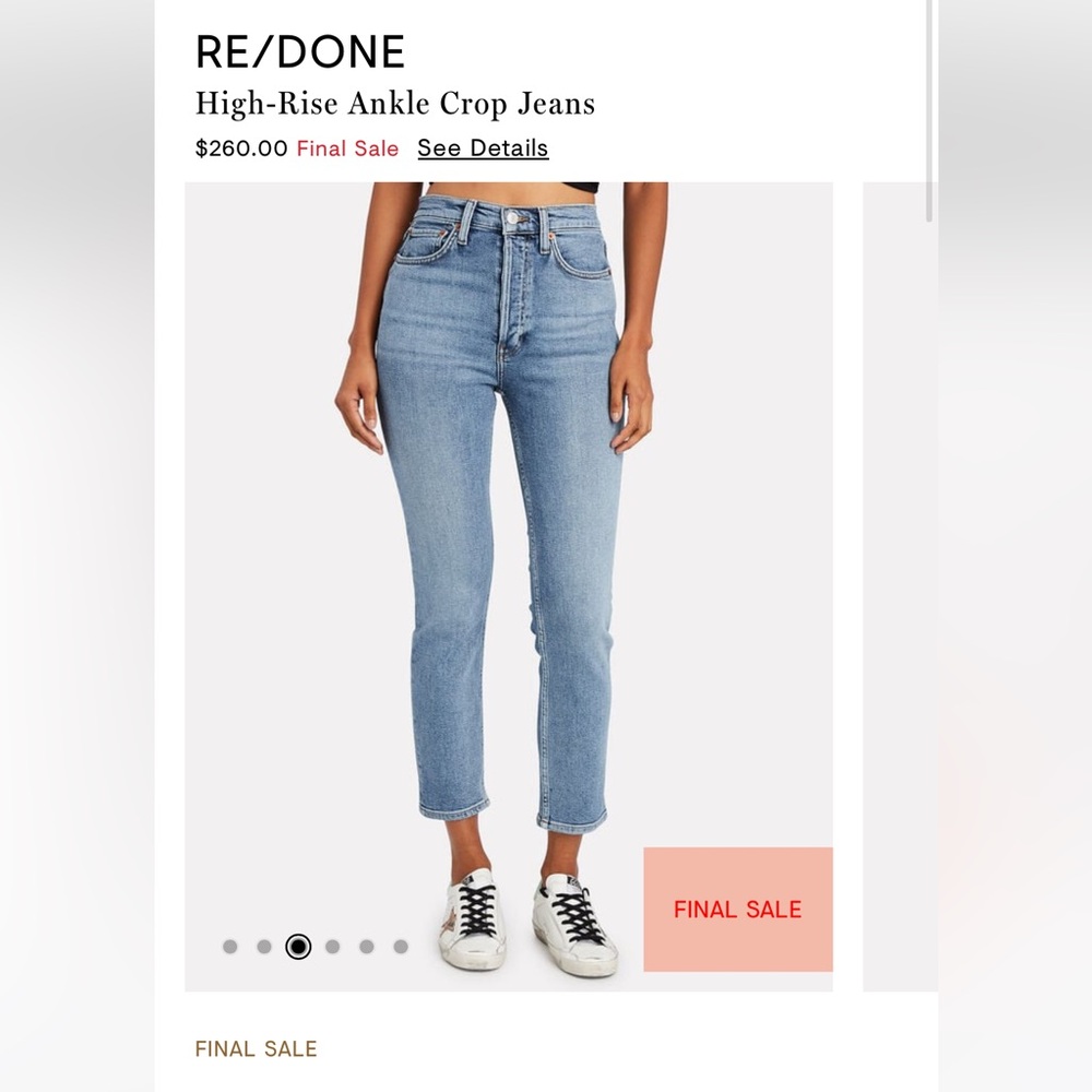RE/DONE 90s HIGH RISE ANKLE CROP SZ 24 NWT
